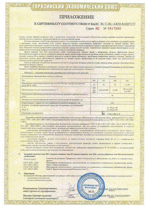 Сертификат соответствия ТР ТС 012_2011 (Приложение 2)